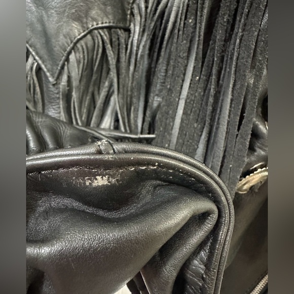 VTG Women’s Pro-Sports Leather Moto Jacket Fringe Conchos Roses Cinched Waist - Picture 10 of 15